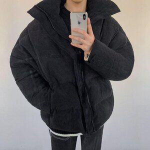 Realtakai Corduroy Black Puffer Jacket, Size M